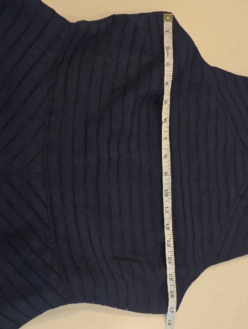 Navy Subtle Striped Fit-and-Flare Sleeveless Dress - Classic Everyday Style - Picture 12 of 12